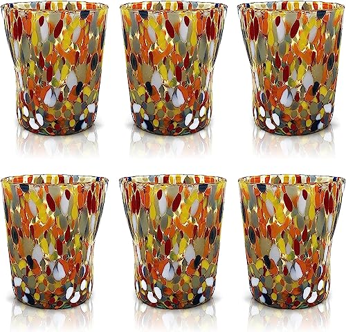 MAZZEGA ART & DESIGN 6 Goto Tumbler Gläser aus handgefertigtem und handgearbeitetem Glas mit raffinierten und originellen Murano-Murrinen - Die Farben von Murano 290 ml (Gelb, 6) von MAZZEGA ART & DESIGN