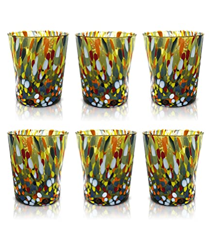 MAZZEGA ART & DESIGN 6 Goto Tumbler Gläser aus handgefertigtem und handgearbeitetem Glas mit raffinierten und originellen Murano-Murrinen - Die Farben von Murano 290 ml (Grün, 6) von MAZZEGA ART & DESIGN