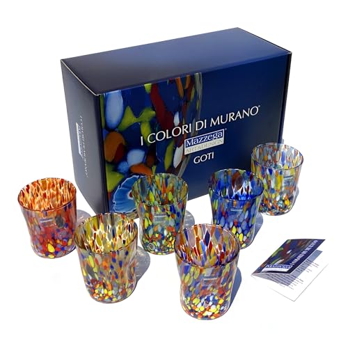 MAZZEGA ART & DESIGN 6 Goto Tumbler Gläser aus handgefertigtem und handgearbeitetem Glas mit raffinierten und originellen Murano-Murrinen - Die Farben von Murano 290 ml (6-Farben-Mix-Geschenkbox, 6) von MAZZEGA ART & DESIGN