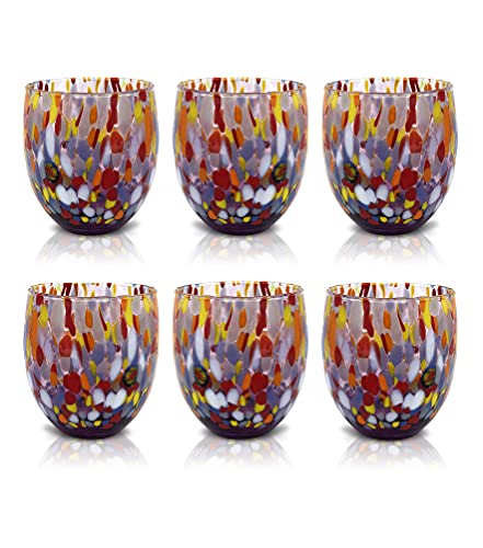 MAZZEGA ART & DESIGN - 6 Gläser Goto Wasser aus handgefertigtem mundgeblasenem Glas mit verfeinerten und originellen Murano Murrine - Die Farben von Murano - Modell Classic 290 ml. (Violett, 6) von MAZZEGA ART & DESIGN