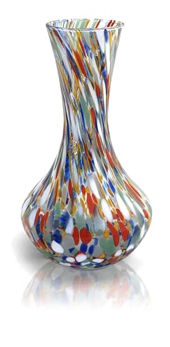 MAZZEGA ART & DESIGN - 1 Vase aus mundgeblasenem und handgearbeitetem Harlekin-Glas mit Murano-Murrine, Linie "I Colori di Murano" Made in Italy h. 19 cm. (VASO G, 1) von MAZZEGA ART & DESIGN