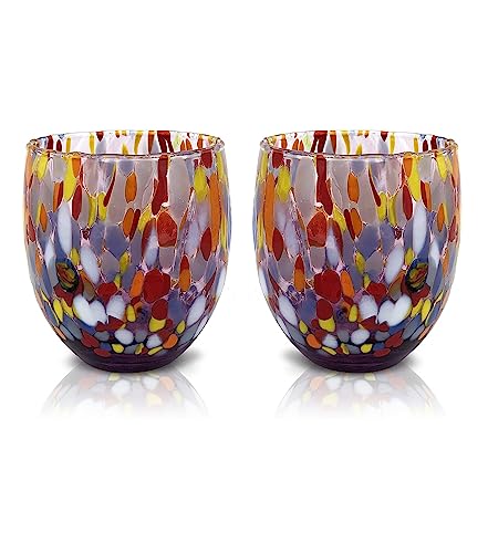 MAZZEGA ART & DESIGN – 2 „Goto“-Wassergläser aus mundgeblasenem Glas mit Murano-Murrine – Die Farben von Murano – Modell „Classic“ 320 ml. Hergestellt in Italien von MAZZEGA ART & DESIGN