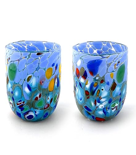 MAZZEGA ART & DESIGN 2 Gläser aus Muranoglas, hergestellt auf der Insel Murano, mundgeblasen und handgefertigt von Meistern Vetrai - Special Edition (hellblau-türkis, 2) von MAZZEGA ART & DESIGN