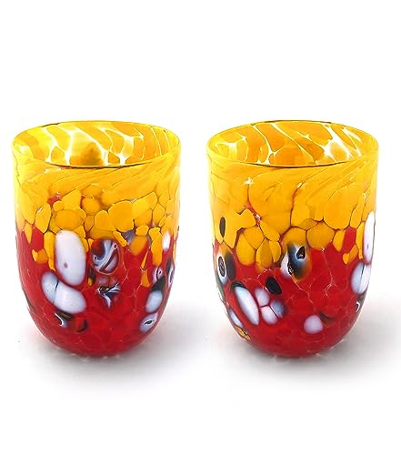 MAZZEGA ART & DESIGN 2 Murano-Glasgläser, hergestellt auf der Insel Murano, mundgeblasen und handgefertigt von Glasmastern - Special Edition (Gelb-rot, 2) von MAZZEGA ART & DESIGN