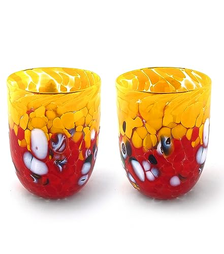 MAZZEGA ART & DESIGN 2 Murano-Gläser, hergestellt auf der Insel Murano, mundgeblasen und handgefertigt von Meistern Glasmalern - Special Edition (gelb-rot, 2) von MAZZEGA ART & DESIGN