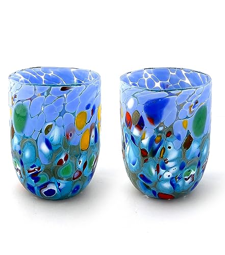 MAZZEGA ART & DESIGN 2 Muranogläser aus Muranoglas, hergestellt auf der Insel Murano, mundgeblasen und handgefertigt von Meistern Vetrai - Special Edition (Hellblau-Türkis, 2) von MAZZEGA ART & DESIGN