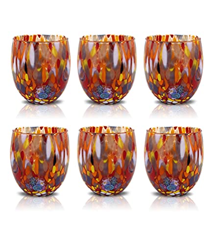 MAZZEGA ART & DESIGN - 6 Gläser Goto Wasser aus handgefertigtem mundgeblasenem Glas mit verfeinerten und originellen Murano Murrine - Die Farben von Murano - Modell Classic 290 ml. (Rot, 6) von MAZZEGA ART & DESIGN