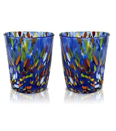 MAZZEGA ART & DESIGN 6 Goto Tumbler Gläser aus handgefertigtem und handgearbeitetem Glas mit raffinierten und originellen Murano-Murrinen - Die Farben von Murano 290 ml (Blau, 2) von MAZZEGA ART & DESIGN