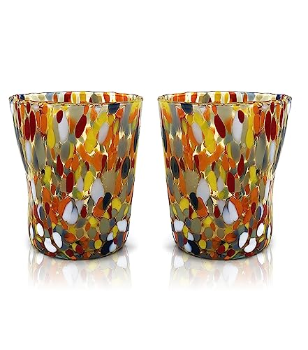 MAZZEGA ART & DESIGN 6 Goto Tumbler Gläser aus handgefertigtem und handgearbeitetem Glas mit raffinierten und originellen Murano-Murrinen - Die Farben von Murano 290 ml (Gelb, 2) von MAZZEGA ART & DESIGN