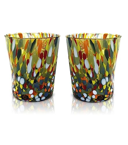 MAZZEGA ART & DESIGN 6 Goto Tumbler Gläser aus handgefertigtem und handgearbeitetem Glas mit raffinierten und originellen Murano-Murrinen - Die Farben von Murano 290 ml (Grün, 2) von MAZZEGA ART & DESIGN