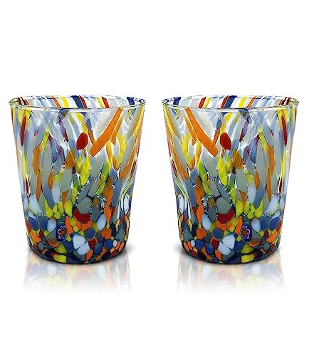 MAZZEGA ART & DESIGN 6 Goto Tumbler Gläser aus handgefertigtem und handgearbeitetem Glas mit raffinierten und originellen Murano-Murrinen - Die Farben von Murano 290 ml (Himmelblau, 2) von MAZZEGA ART & DESIGN