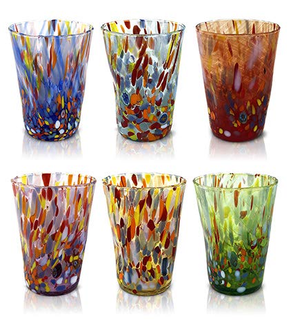 MAZZEGA ART & DESIGN - 6 Getränkegläser aus handgefertigtem und handgearbeitetem Murano-Glas mit raffinierten und originellen Murano-Murrinen - Die Farben von Murano - Modell 450 ml. Made in Italy. von MAZZEGA ART & DESIGN