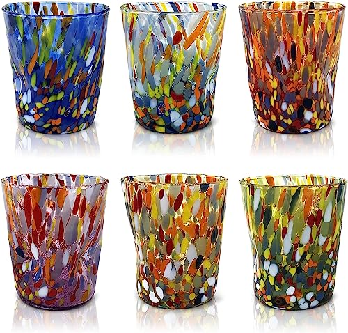 MAZZEGA ART & DESIGN 6 Goto Tumbler Gläser aus handgefertigtem und handgearbeitetem Glas mit raffinierten und originellen Murano-Murrinen - Die Farben von Murano 290 ml (6 Farben mischen, 6) von MAZZEGA ART & DESIGN