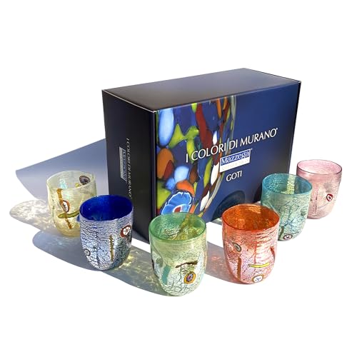 MAZZEGA ART & DESIGN - Muranoglas Giorgione, mundgeblasen und handgearbeitet auf der Insel Murano. Linie I Colori di Murano 350 ml. Made in Italy (Hellblau) (6, gemischt) von MAZZEGA ART & DESIGN