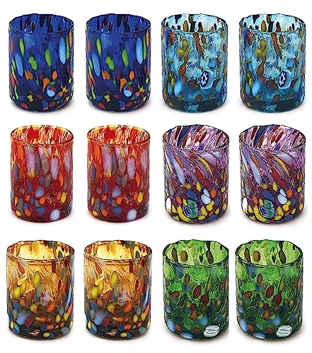 MAZZEGA ART & DESIGN Shot-Gläser für Tequila und Likör aus mundgeblasenem und handgearbeitetem Murano-Glas mit Muranoglas-Murrinen, Murano-Farben, Modell SHOT 70 ml (MIX, 12) von MAZZEGA ART & DESIGN