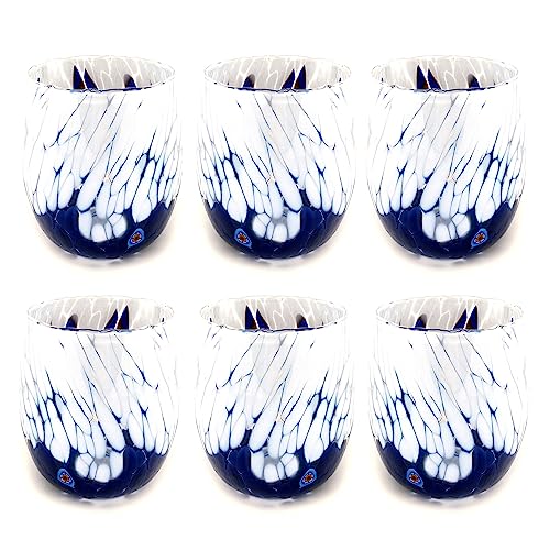 MAZZEGA ART & DESIGN Wassergläser Bicolor aus handgefertigtem und handgearbeitetem Muranoglas mit Murrine-Muster - Die Farben von Murano - Bicolor 380 ml. (Blau, 6) von MAZZEGA ART & DESIGN