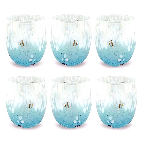 MAZZEGA ART & DESIGN Wassergläser Bicolor aus handgefertigtem und handgearbeitetem Muranoglas mit Murrine-Muster - Die Farben von Murano - Bicolor 380 ml. (Himmelblau, 6) von MAZZEGA ART & DESIGN