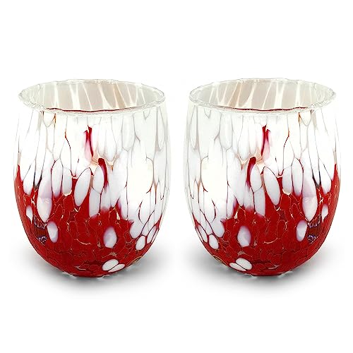 MAZZEGA ART & DESIGN Wassergläser Bicolor aus handgefertigtem und handgearbeitetem Muranoglas mit Murrine-Muster - Die Farben von Murano - Bicolor 380 ml. (Rot, 2) von MAZZEGA ART & DESIGN