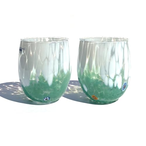 MAZZEGA ART & DESIGN Wassergläser Bicolor aus handgefertigtem und handgearbeitetem Muranoglas mit Murrine-Muster - Die Farben von Murano - Bicolor 435ml. (2, Grün) von MAZZEGA ART & DESIGN