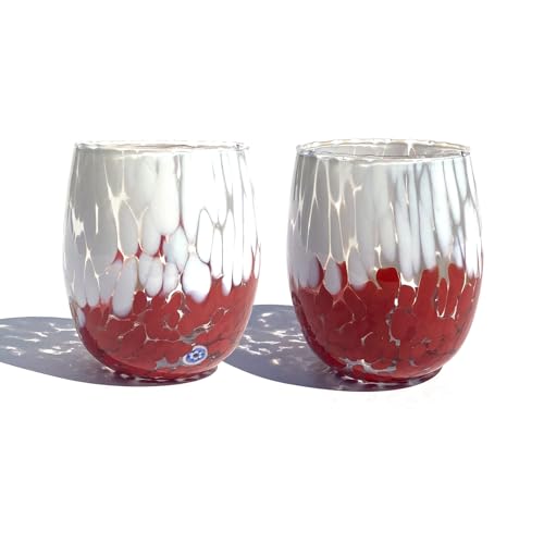 MAZZEGA ART & DESIGN Wassergläser Bicolor aus handgefertigtem und handgearbeitetem Muranoglas mit Murrine-Muster - Die Farben von Murano - Bicolor 435ml. (2, Rot) von MAZZEGA ART & DESIGN