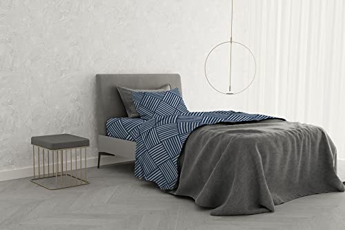 Italian Bed Linen MB Home Basic “Dafne” Bettwäsche-Set, Citylife Blue, Einzelbett von Italian Bed Linen