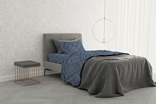 Italian Bed Linen MB Home Basic “Dafne” Bettwäsche-Set, Citylife Blue, Klein Doppelbett von Italian Bed Linen