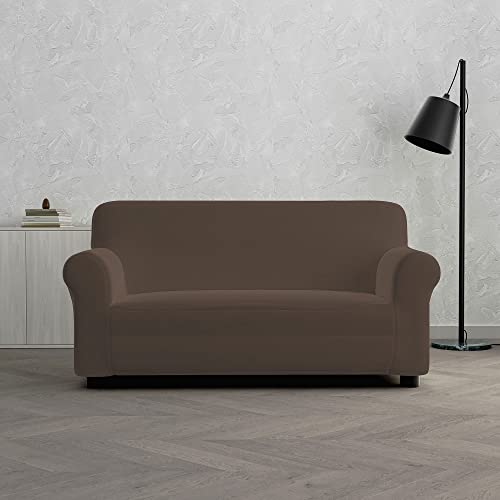 Italian Bed Linen Dehnbarer Sofa-Schonbezug Dahlia, Braun, 2 PLÄTZE von Italian Bed Linen