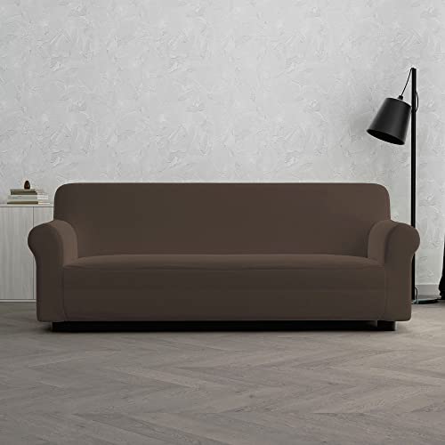 Italian Bed Linen Dehnbarer Sofa-Schonbezug Dahlia, Braun, 3 PLÄTZE von Italian Bed Linen