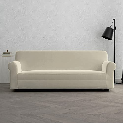 Italian Bed Linen Dehnbarer Sofa-Schonbezug Dahlia, Leinen, Creme, 3 PLÄTZE von Italian Bed Linen