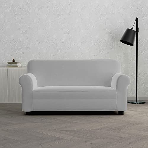 Italian Bed Linen Dehnbarer Sofa-Schonbezug Dahlia, Hellgrau, 2 PLÄTZE von Italian Bed Linen