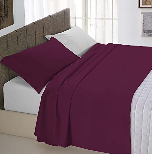 Italian Bed Linen Bettwäsche-Set aus 100% Baumwolle, Naturfarbe, Pflaume/Hellgrau, Einzelbett von Italian Bed Linen