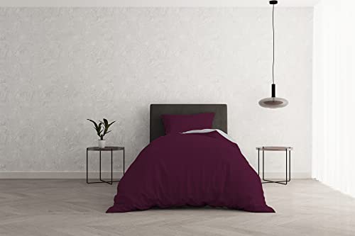 Italian Bed Linen Beauty Plus Fine 50 den Matte Solid Color 1 Paar Bettbezug-Set, natürliche Farbe, Baumwolle, Pflaume/Hellgrau, Einzelbett von Italian Bed Linen