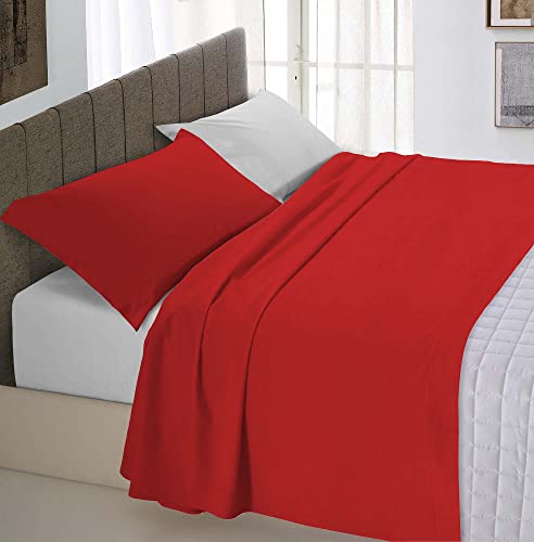 Italian Bed Linen Natürliche Farbe Bett Set, Einzelbett, Rot/Hellgrau von Italian Bed Linen