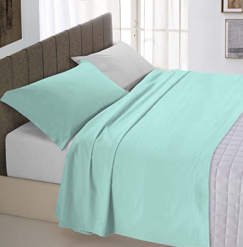Italian Bed Linen 100% Baumwolle, natürliche Farbe, Aqua-Grün/Hellgrau, Einzelbett-Set von Italian Bed Linen
