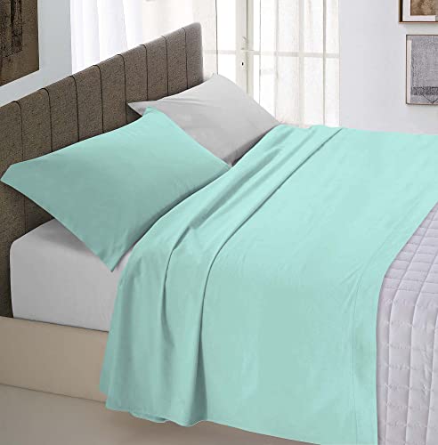 Italian Bed Linen Bettwäsche-Set aus 100% natürlicher Baumwolle, Farbe Aqua/Hellgrau, französisches Bett Italian Bed Linen Bettwäsche-Set aus 100% natürlicher Baumwolle, Farbe Aqua/Hellgrau, französisches Bett von Italian Bed Linen