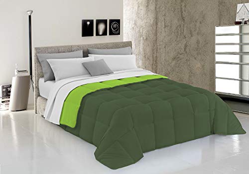 Italian Bed Linen Wintersteppdecke Elegant, Mikrofaser, Apfelgrün/Dunkel grün, 260x260cm von MB HOME ITALY