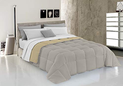 Italian Bed Linen Wintersteppdecke Elegant, Mikrofaser, Creme/Hellgrau, 260x260cm von MB HOME ITALY