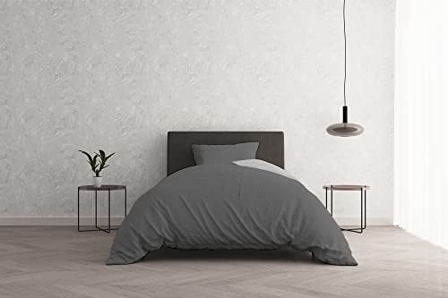 Italian Bed Linen Beauty Plus Fine 50 Den Matt Uni 1 Paar Bettwäsche-Set Natural Color, Baumwolle, Dunkelgrau/Hellgrau, UNA Piazza e Mezza von Italian Bed Linen