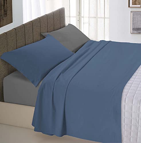 Italian Bed Linen Bettwäsche-Set aus 100% Baumwolle, naturfarben, Avio/Dunkelgrau, Einzelbett von Italian Bed Linen