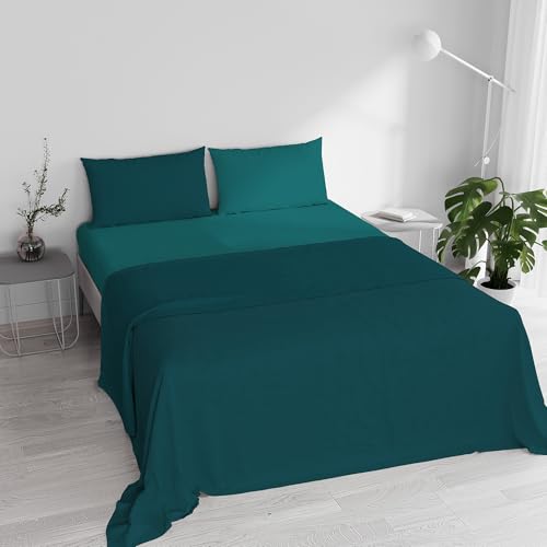 Italian Bed Linen Natural Color Bettwäsche aus Baumwolle, Doppelbett, Petrolgrün/Flaschengrün von Italian Bed Linen
