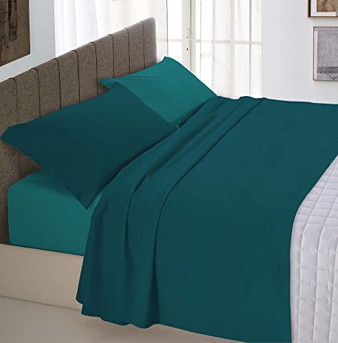 Italian Bed Linen Bettwäsche-Set aus 100% Baumwolle, naturfarben, petrolgrün/Flaschengrün, Einzelbett von Italian Bed Linen