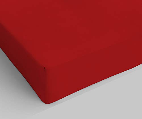Italian Bed Linen Elegant Spannbettlaken im Winkel 35cm, Mikrofaser, Rot, Einzelne von Italian Bed Linen