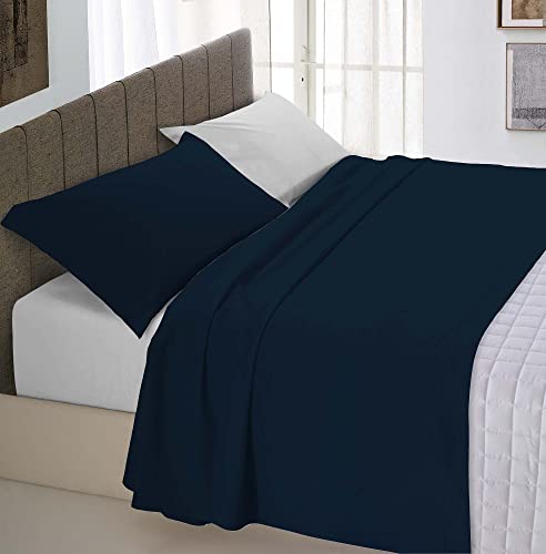 Italian Bed Linen Bettwäsche-Set aus 100% Baumwolle, naturfarben, Dunkelblau/Hellgrau, für französisches Bett von Italian Bed Linen