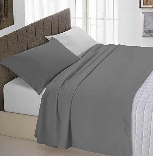 Italian Bed Linen Bettwäsche-Set aus 100% Baumwolle, naturfarben, dunkelgrau/hellgrau, für Einzelbett von Italian Bed Linen
