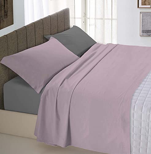 Italian Bed Linen Natürliche Farbe “Natural Colour” Bettwäsche Set, Leinen Baumwolle, Antikrosa/Rauchgrau, Doppelte von Italian Bed Linen
