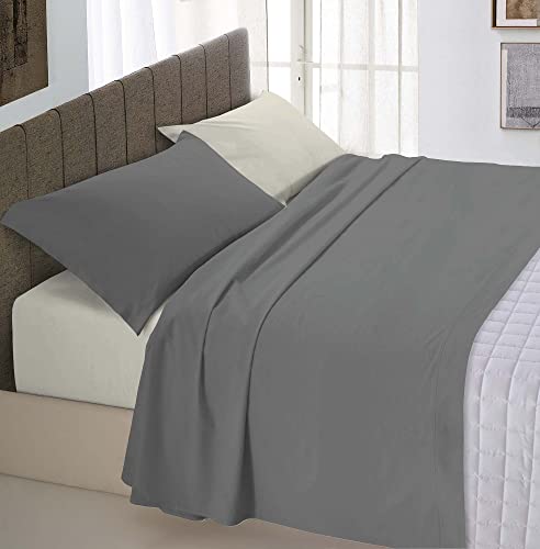 Italian Bed Linen Natürliche Farbe “Natural Colour” Bettwäsche Set, Leinen Baumwolle, Rauchgrau/Creme, Doppelte von Italian Bed Linen