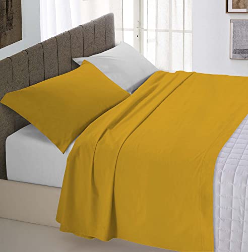 Italian Bed Linen Natürliche Farbe “Natural Colour” Bettwäsche Set, Baumwolle, Senf/Hellgrau, Doppelte von Italian Bed Linen