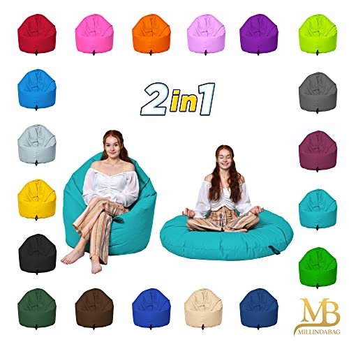 MB MILLINDABAG 2 in 1 Sitzsack für Kinder Jugendliche und Erwachsene Beanbag Sessel Kissen Indoor & Outdoor Gaminggeignet & bereits gefüllt Sitzkissen Bodenkissen (Beige, Durchmesser: 125 cm) von MB MILLINDABAG