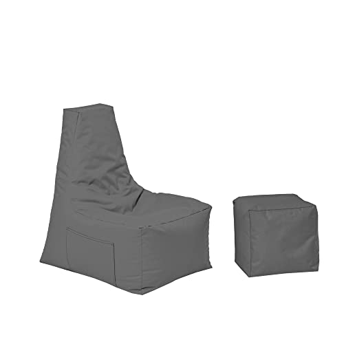 MB MILLINDABAG – Optimal Sitzsack mit Lehne & Hocker - für Kinder und Erwachsene – Sessel – Kissen – Indoor & Outdoor – Gaminggeignet & bereits gefüllt - Sitzkissen Bodenkissen (Anthrazit) von MB MILLINDABAG