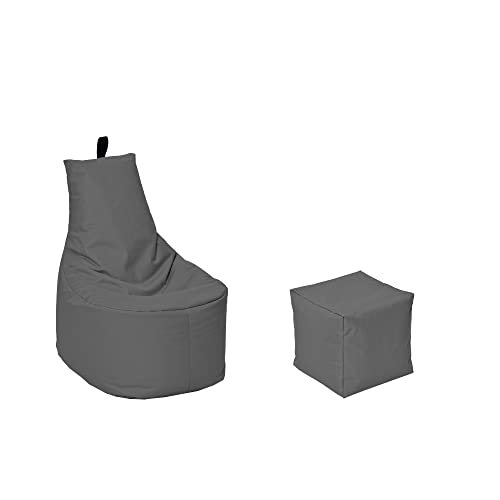 MILLINDABAG Modern Sitzsack für Kinder und Erwachsene Sessel Kissen In & Outdoor Gaminggeignet & bereits gefüllt Sitzkissen Bodenkissen (Anthrazit, XXL - Durchmesser 78 cm mit Hocker) von MB MILLINDABAG